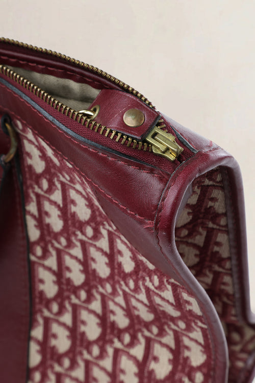 Christian Dior Burgundy Vintage Monogram Top Handle Bag