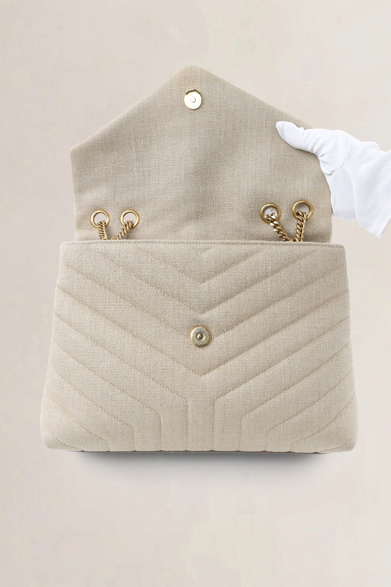 YSL Beige Cotton Loulou Medium Crossbody Bag