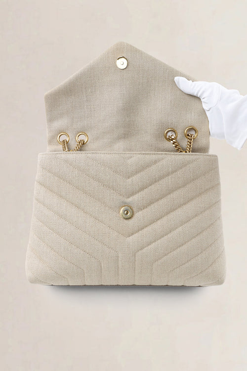 YSL Beige Cotton Loulou Medium Crossbody Bag