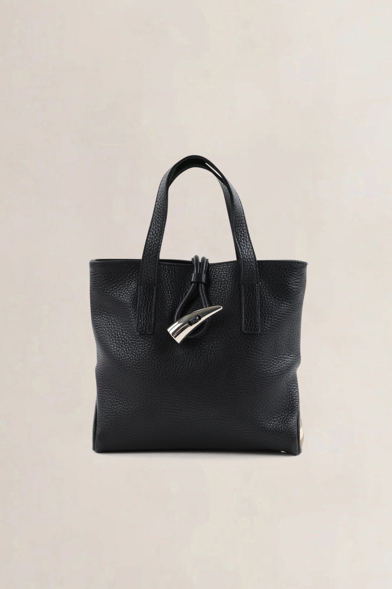 Burberry Black Leather Mini Horn Toggle Top Handle Bag