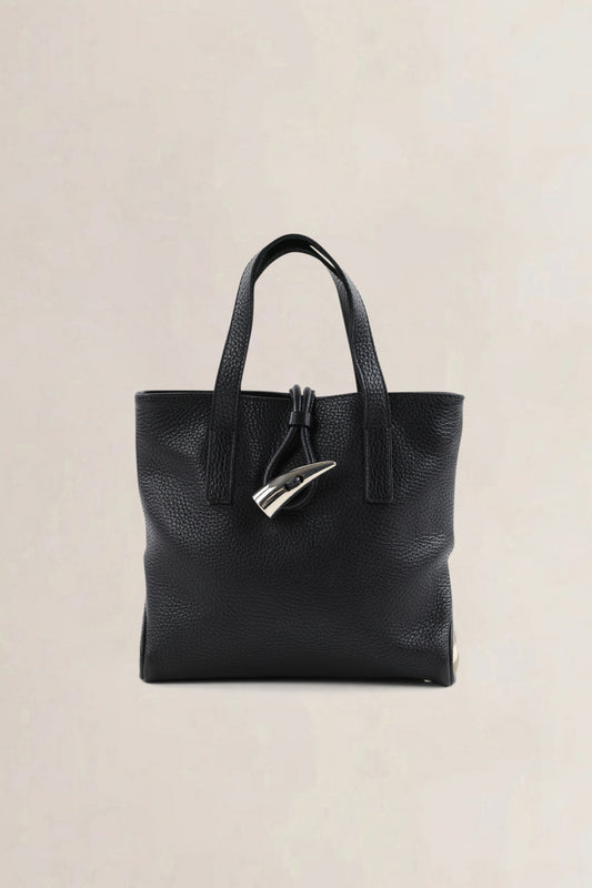 Burberry Black Leather Mini Horn Toggle Top Handle Bag