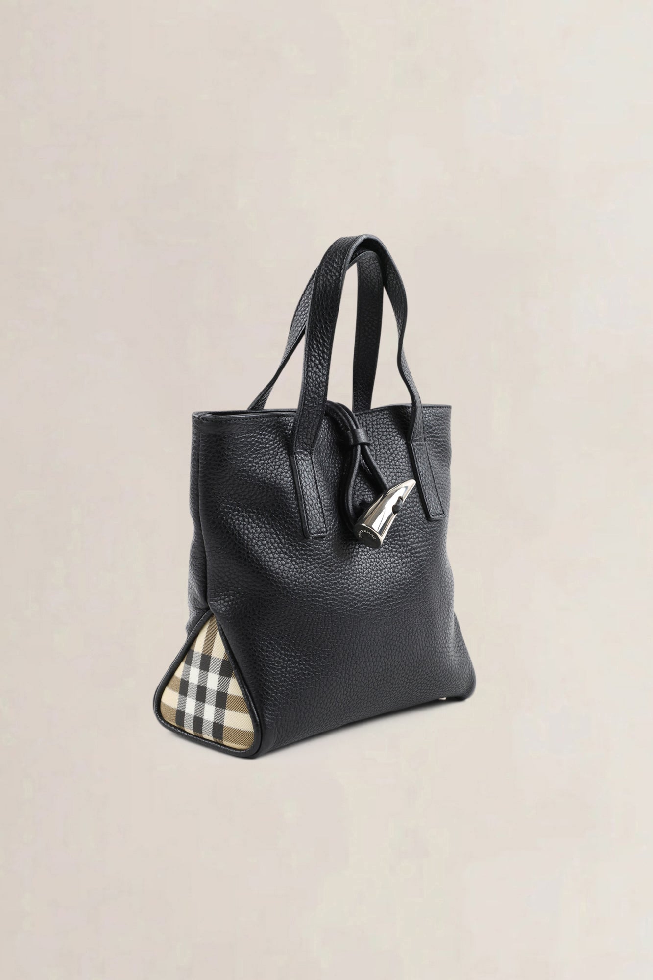 Burberry Black Leather Mini Horn Toggle Top Handle Bag