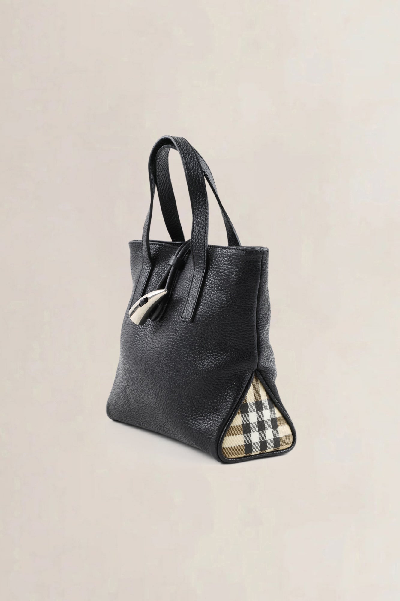 Burberry Black Leather Mini Horn Toggle Top Handle Bag
