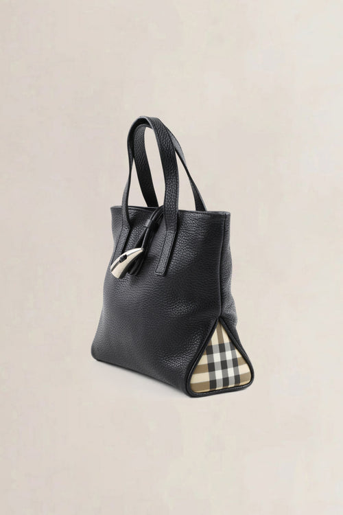 Burberry Black Leather Mini Horn Toggle Top Handle Bag