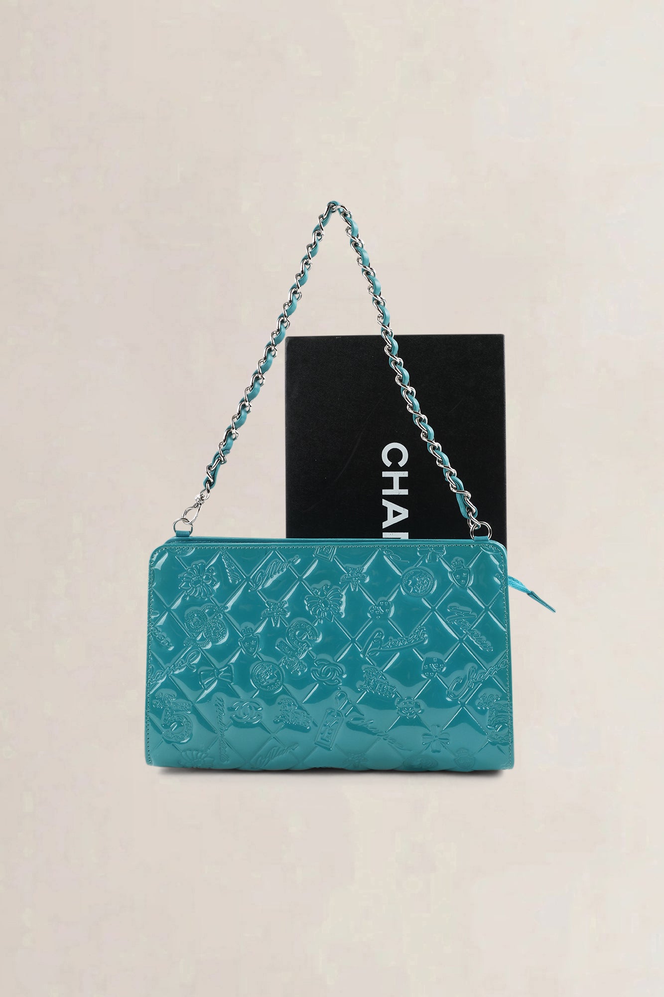 Chanel Turquoise Mademoiselle Moncaco Biarritz Patent Leather Shoulder Bag
