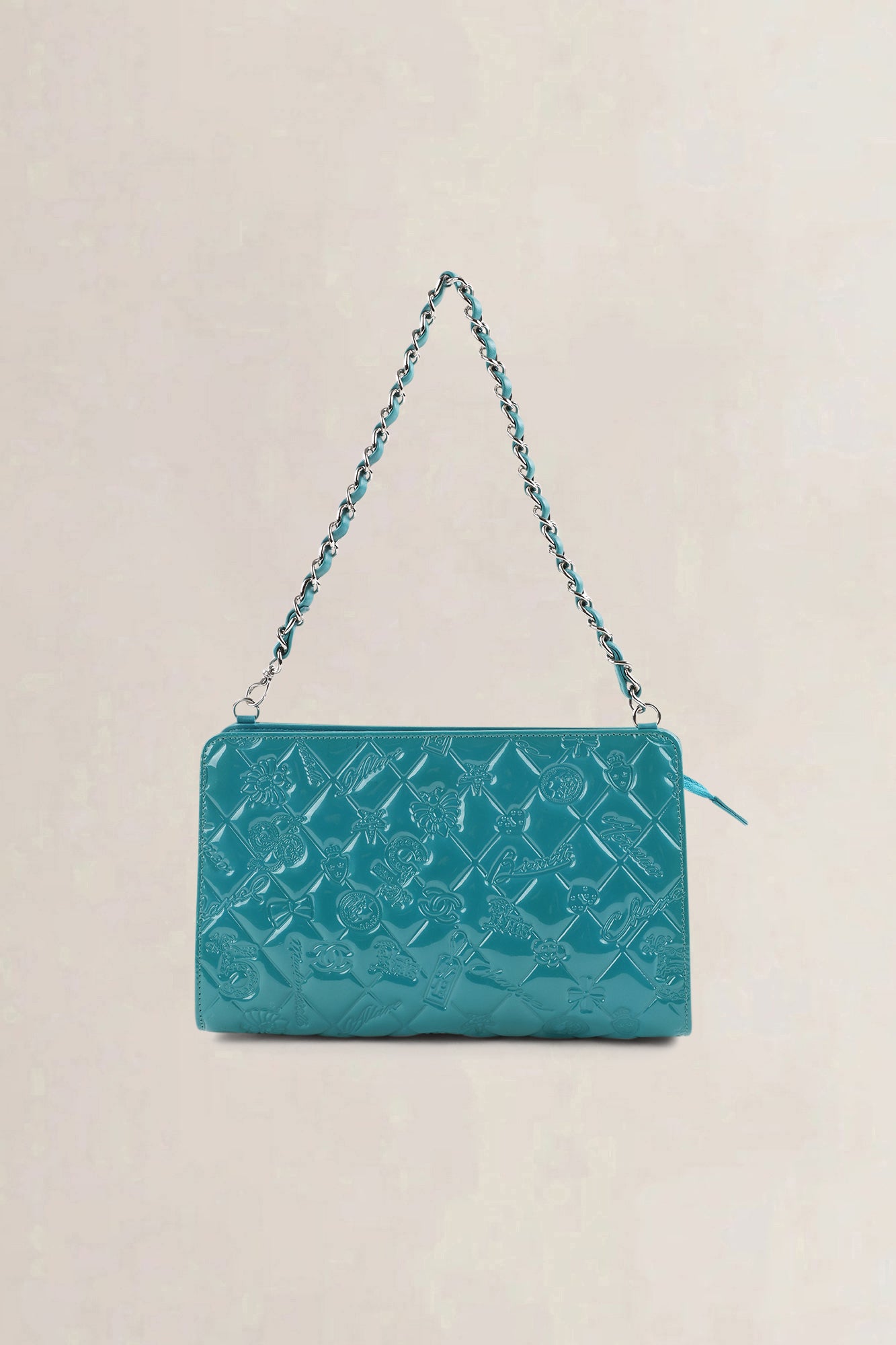 Chanel Turquoise Mademoiselle Moncaco Biarritz Patent Leather Shoulder Bag