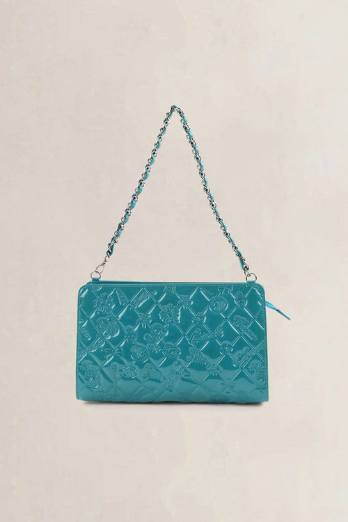 Chanel Turquoise Mademoiselle Moncaco Biarritz Patent Leather Shoulder Bag