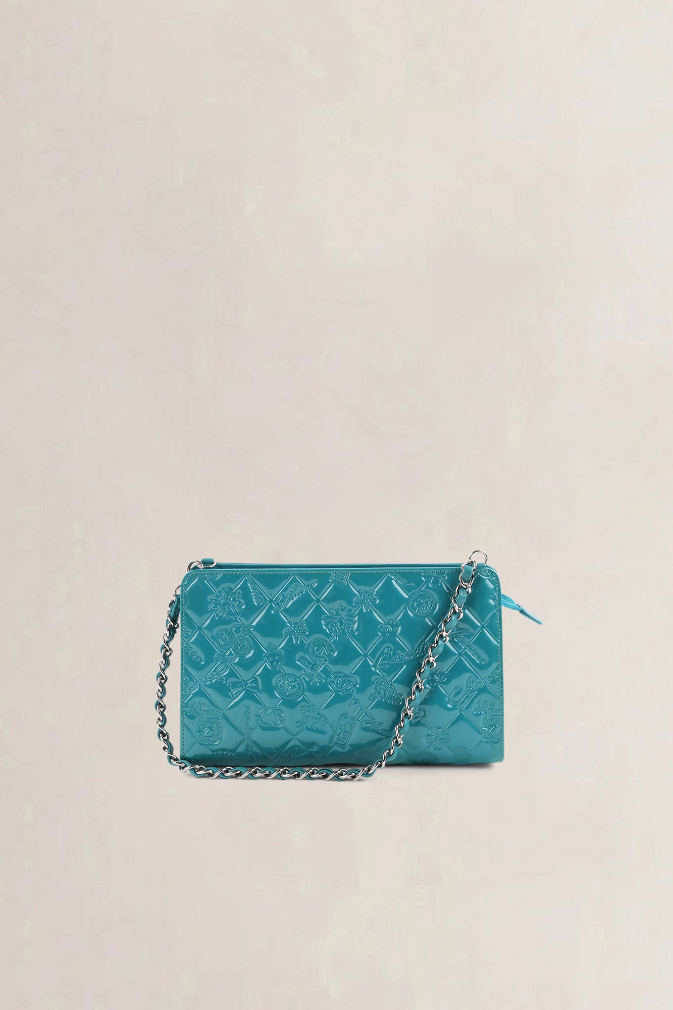 Chanel Turquoise Mademoiselle Moncaco Biarritz Patent Leather Shoulder Bag
