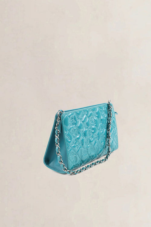 Chanel Turquoise Mademoiselle Moncaco Biarritz Patent Leather Shoulder Bag