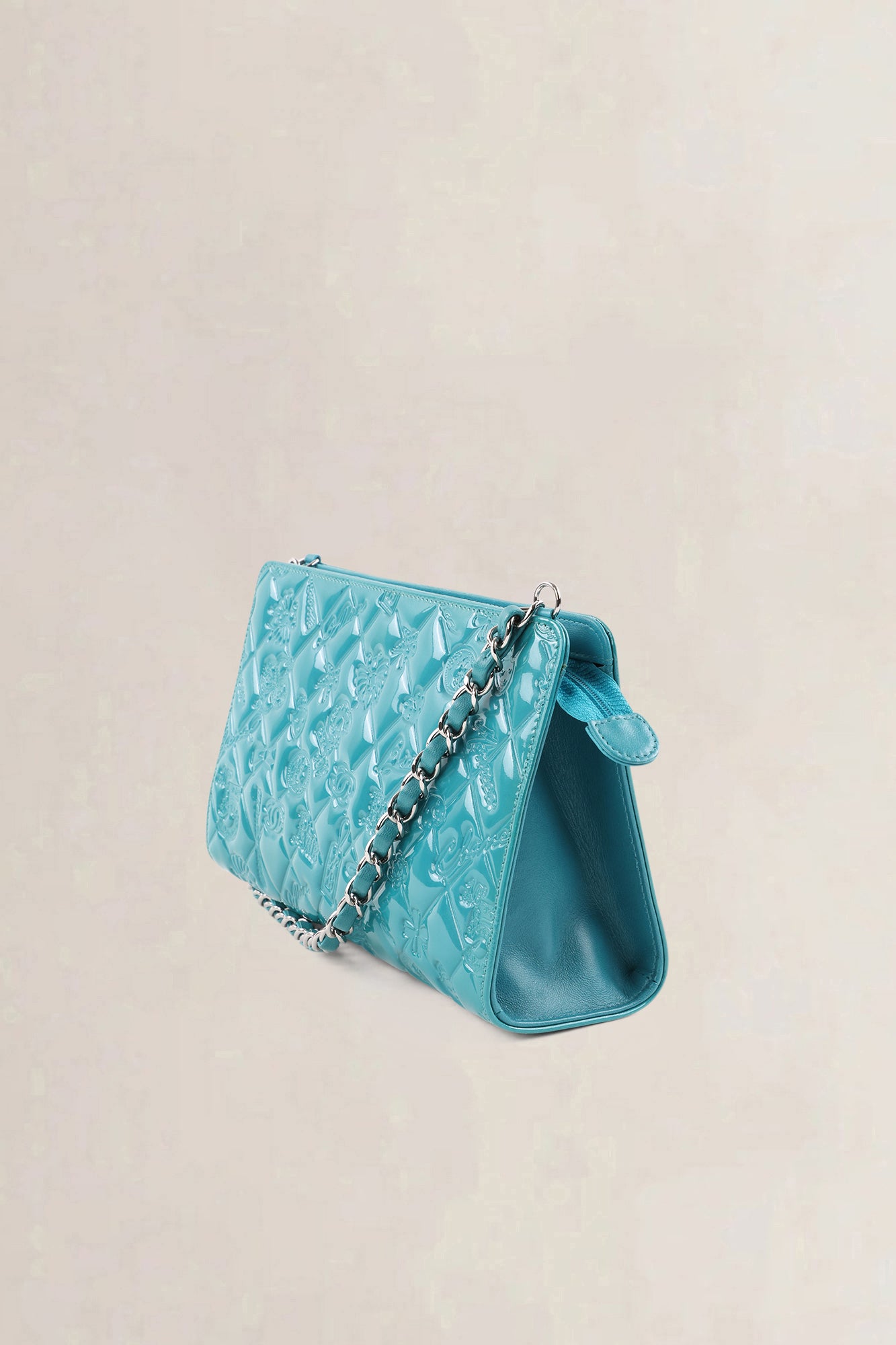 Chanel Turquoise Mademoiselle Moncaco Biarritz Patent Leather Shoulder Bag