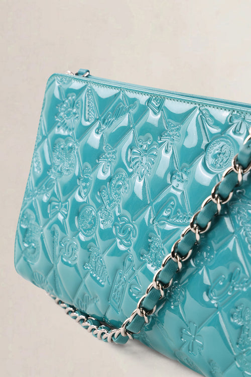 Chanel Turquoise Mademoiselle Moncaco Biarritz Patent Leather Shoulder Bag