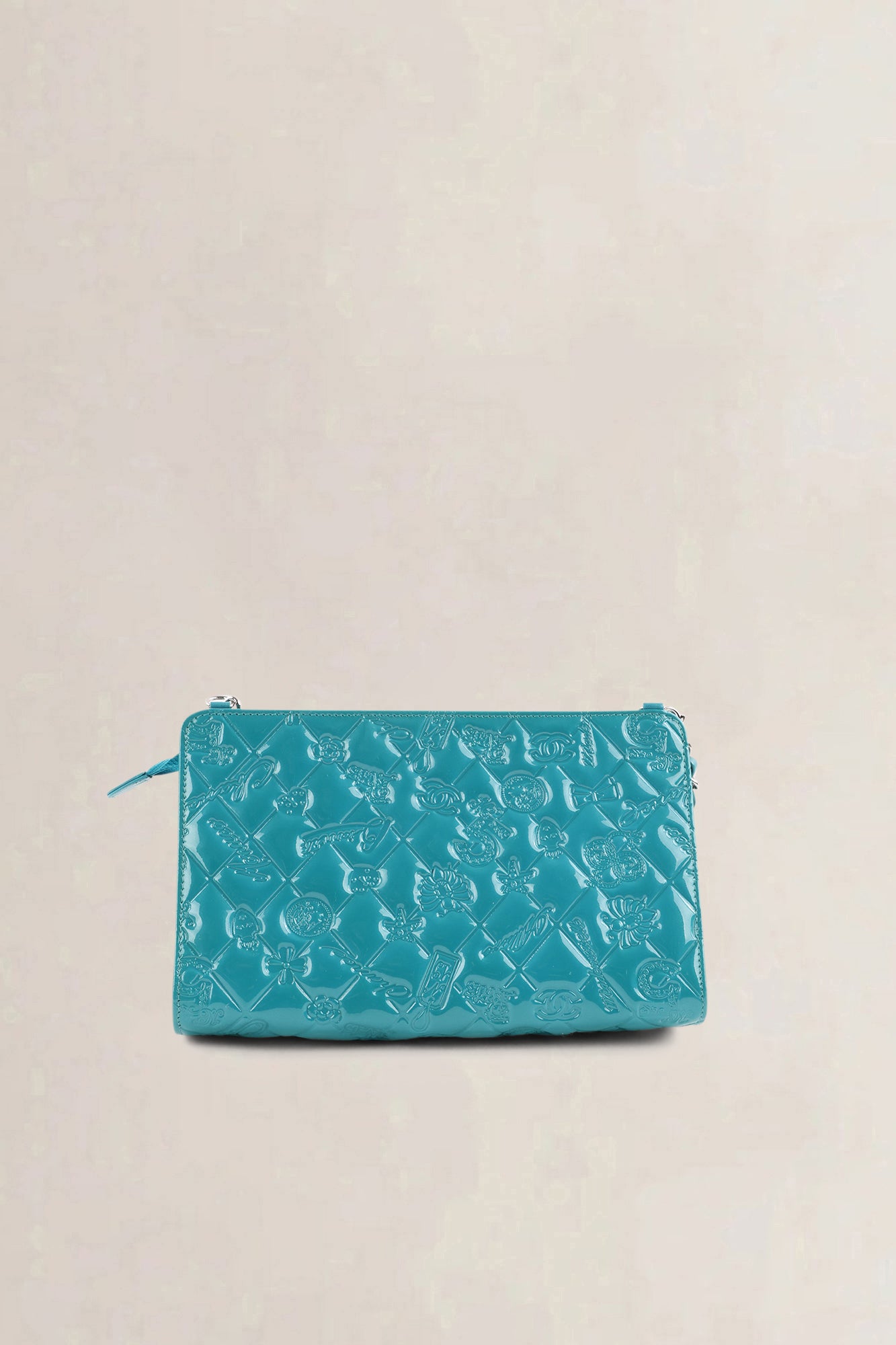 Chanel Turquoise Mademoiselle Moncaco Biarritz Patent Leather Shoulder Bag