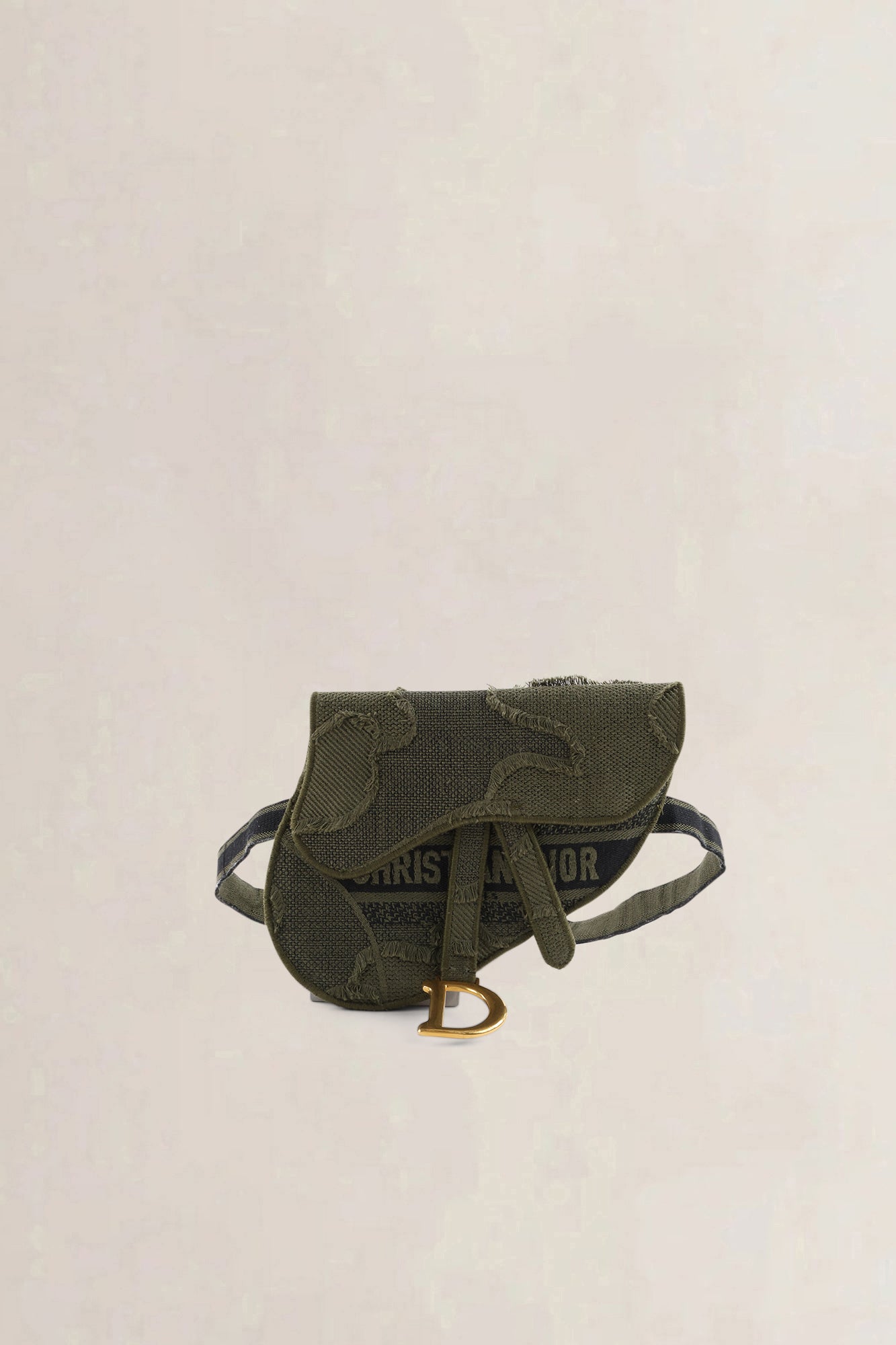 Christian Dior Green Embroidered Camouflage Cloth Saddle Belt Bag