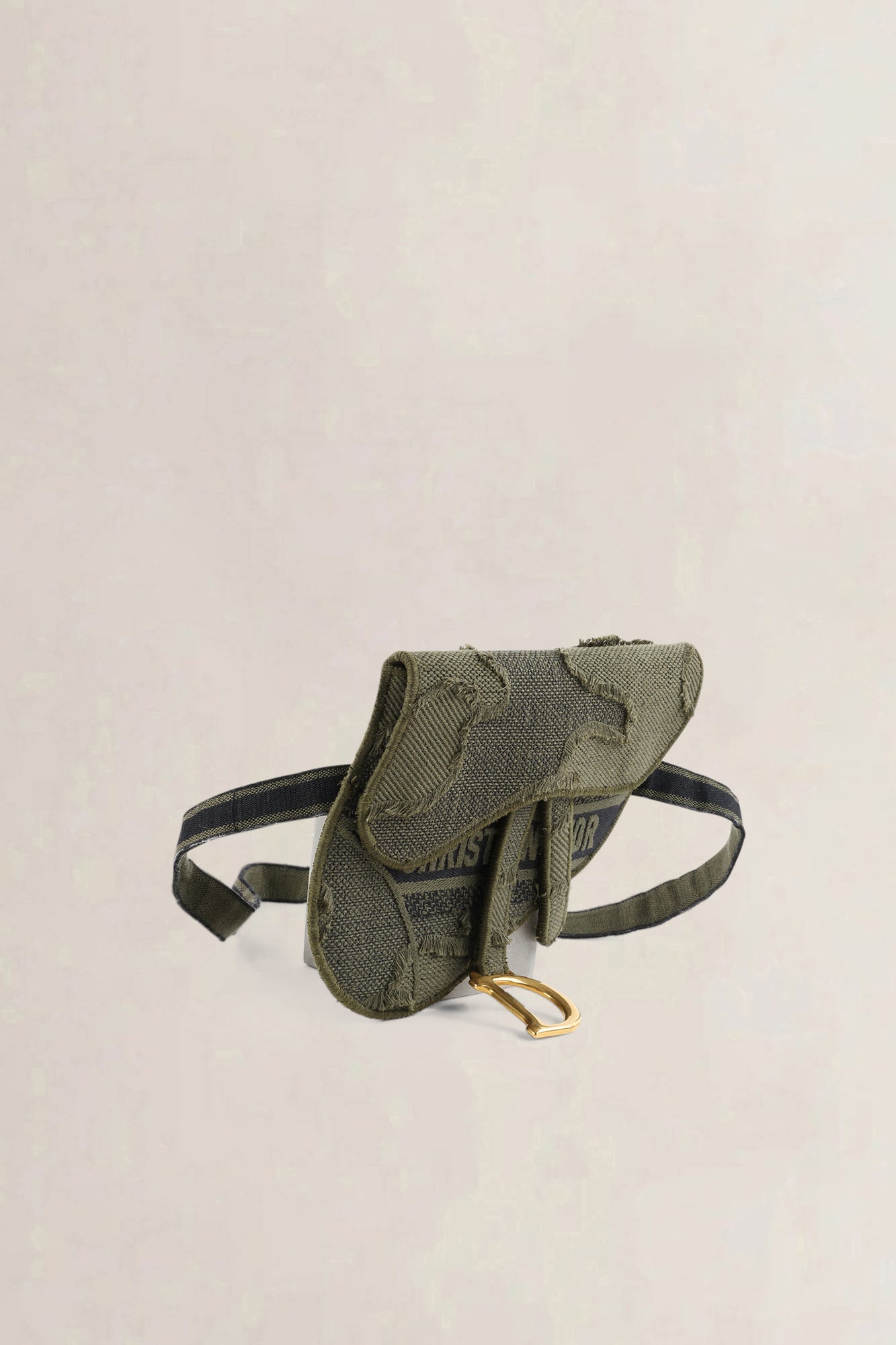 Christian Dior Green Embroidered Camouflage Cloth Saddle Belt Bag