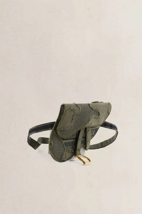 Christian Dior Green Embroidered Camouflage Cloth Saddle Belt Bag