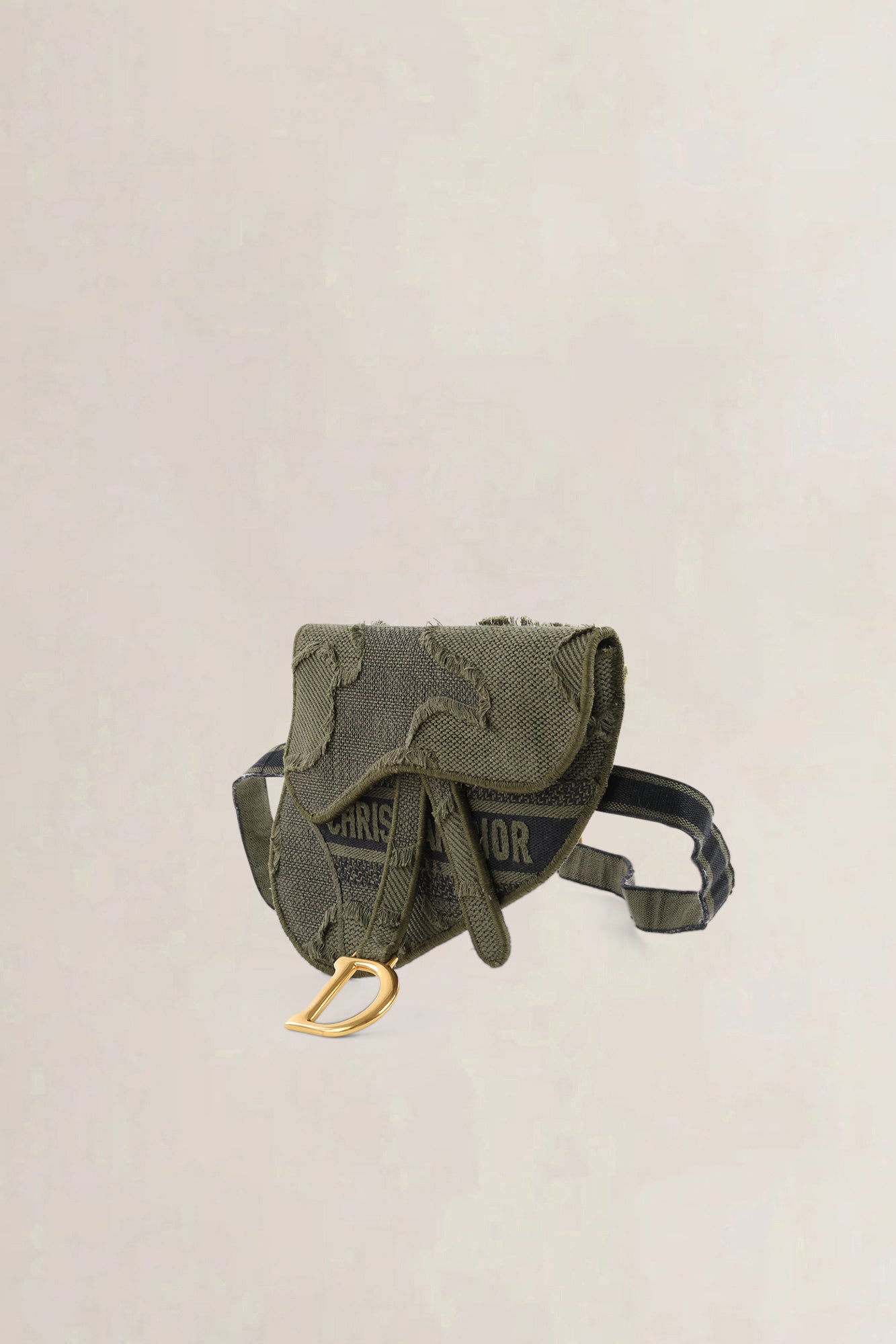 Christian Dior Green Embroidered Camouflage Cloth Saddle Belt Bag
