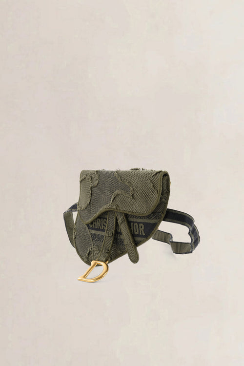 Christian Dior Green Embroidered Camouflage Cloth Saddle Belt Bag