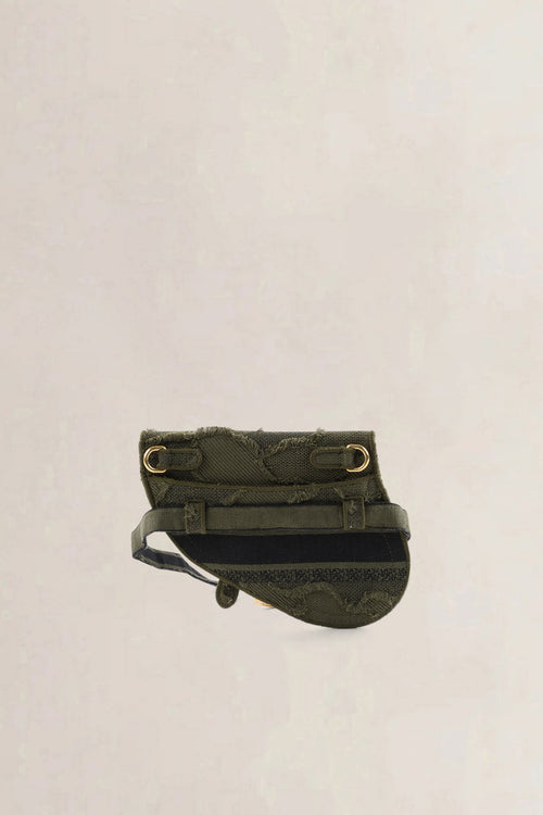Christian Dior Green Embroidered Camouflage Cloth Saddle Belt Bag