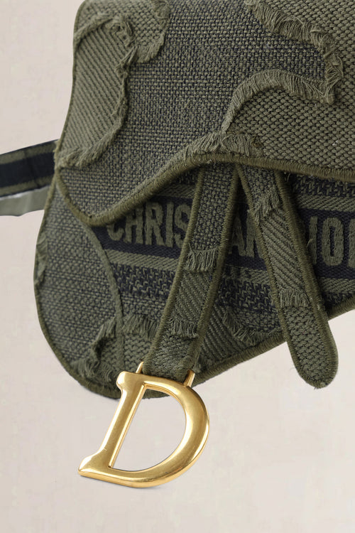 Christian Dior Green Embroidered Camouflage Cloth Saddle Belt Bag