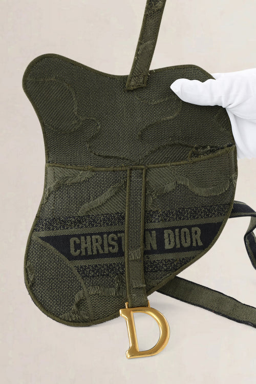 Christian Dior Green Embroidered Camouflage Cloth Saddle Belt Bag