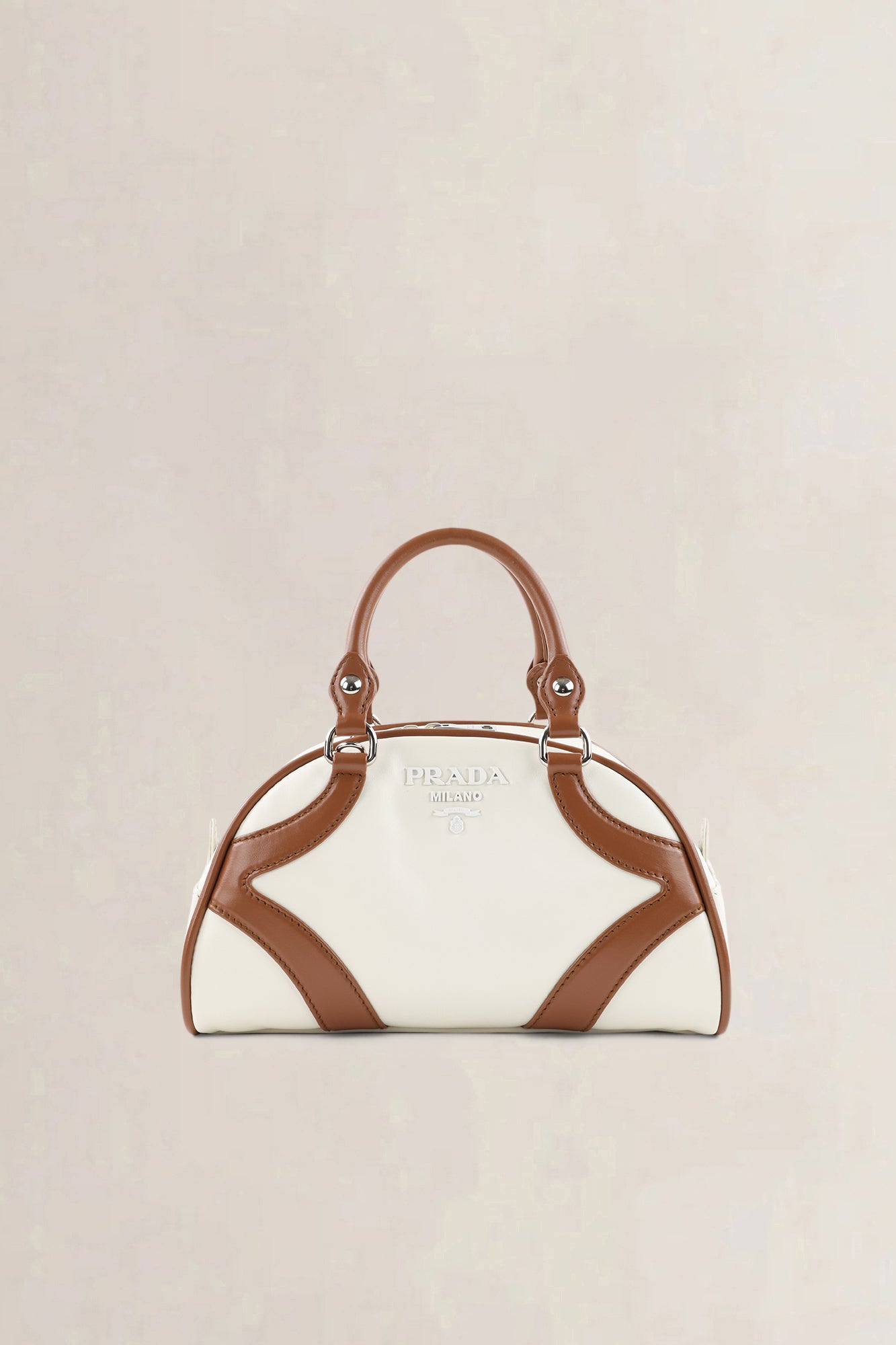 Prada Brown/White Soft Calfskin Leather Bowling Bag