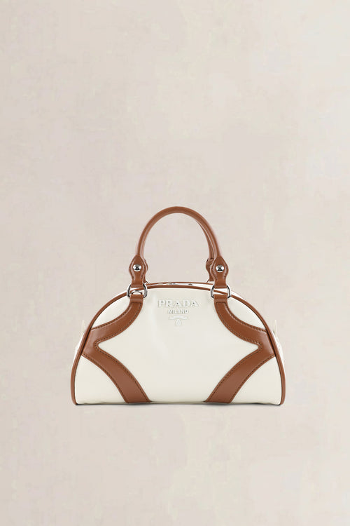 Prada Brown/White Soft Calfskin Leather Bowling Bag