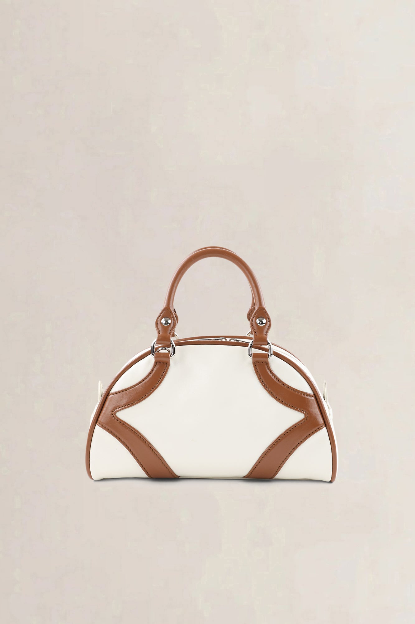 Prada Brown/White Soft Calfskin Leather Bowling Bag