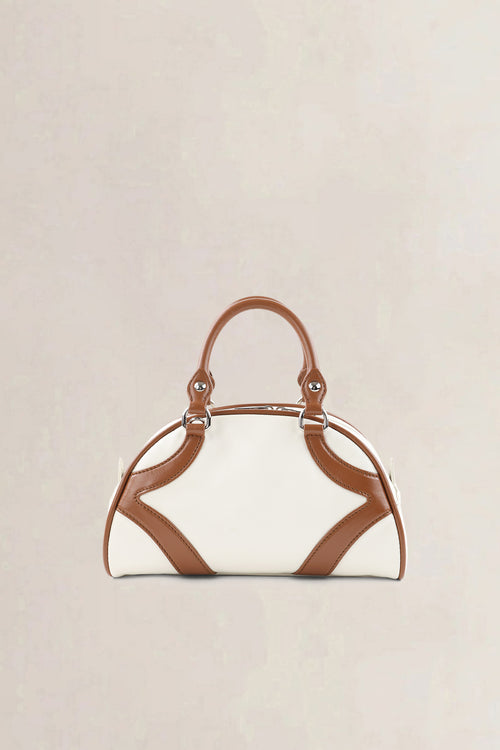 Prada Brown/White Soft Calfskin Leather Bowling Bag
