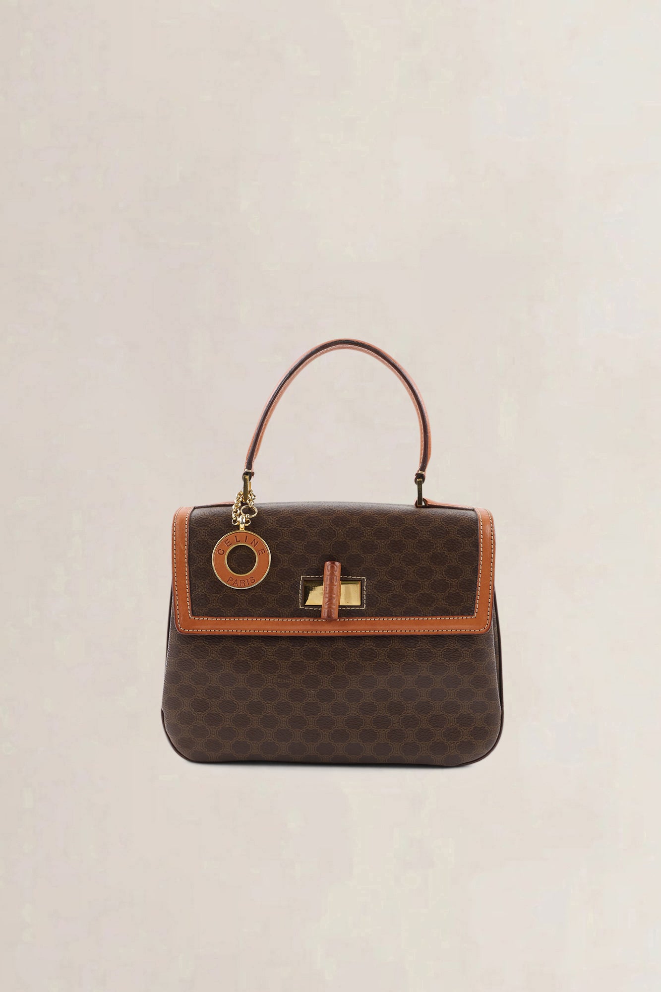 Céline Brown Leather/Canvas Macadam Top Handle Bag