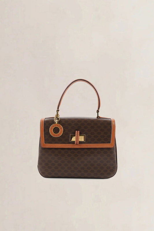 Céline Brown Leather/Canvas Macadam Top Handle Bag