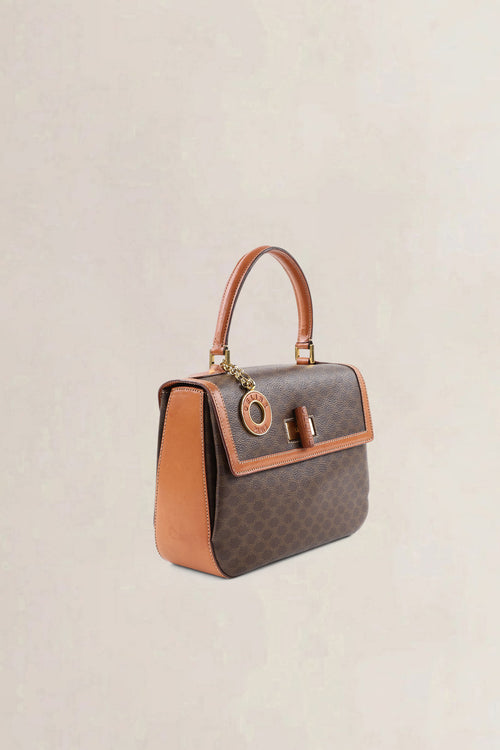 Céline Brown Leather/Canvas Macadam Top Handle Bag