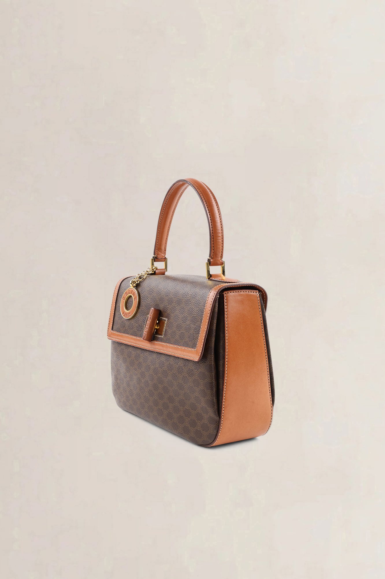 Céline Brown Leather/Canvas Macadam Top Handle Bag