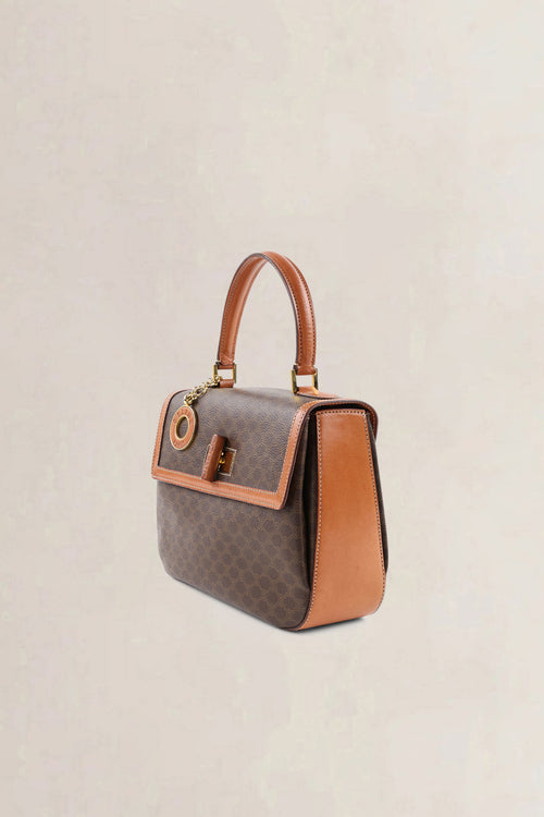 Céline Brown Leather/Canvas Macadam Top Handle Bag