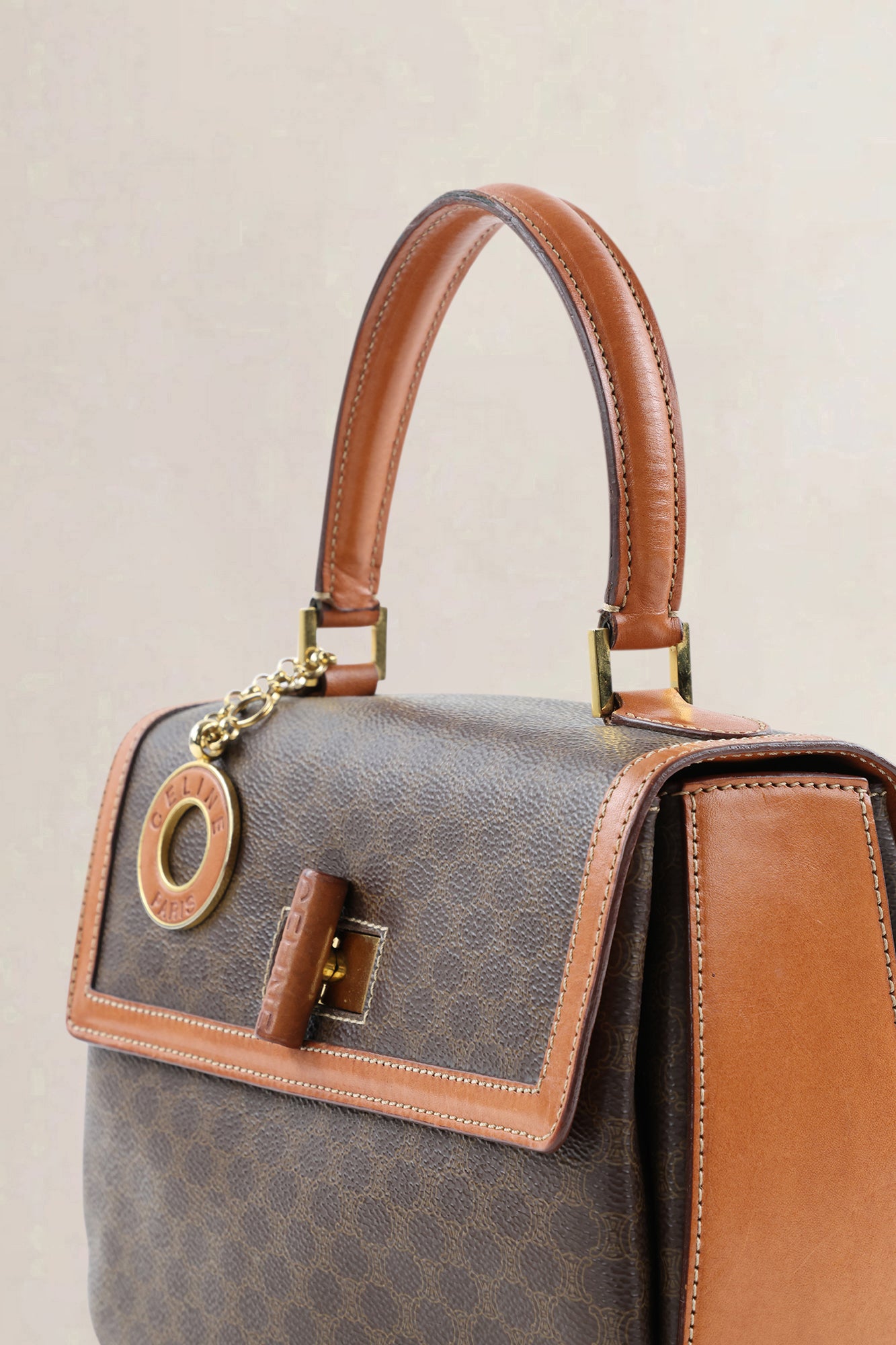 Céline Brown Leather/Canvas Macadam Top Handle Bag