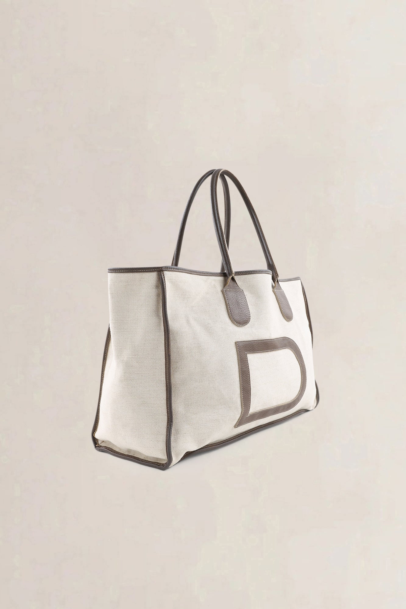 Delvaux Beige/Fauve Leather/Canvas Taxi Shoulder Bag