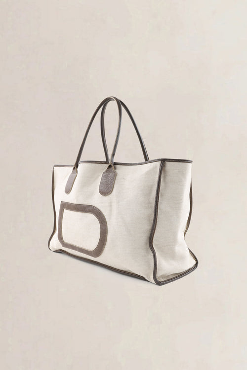 Delvaux Beige/Fauve Leather/Canvas Taxi Shoulder Bag