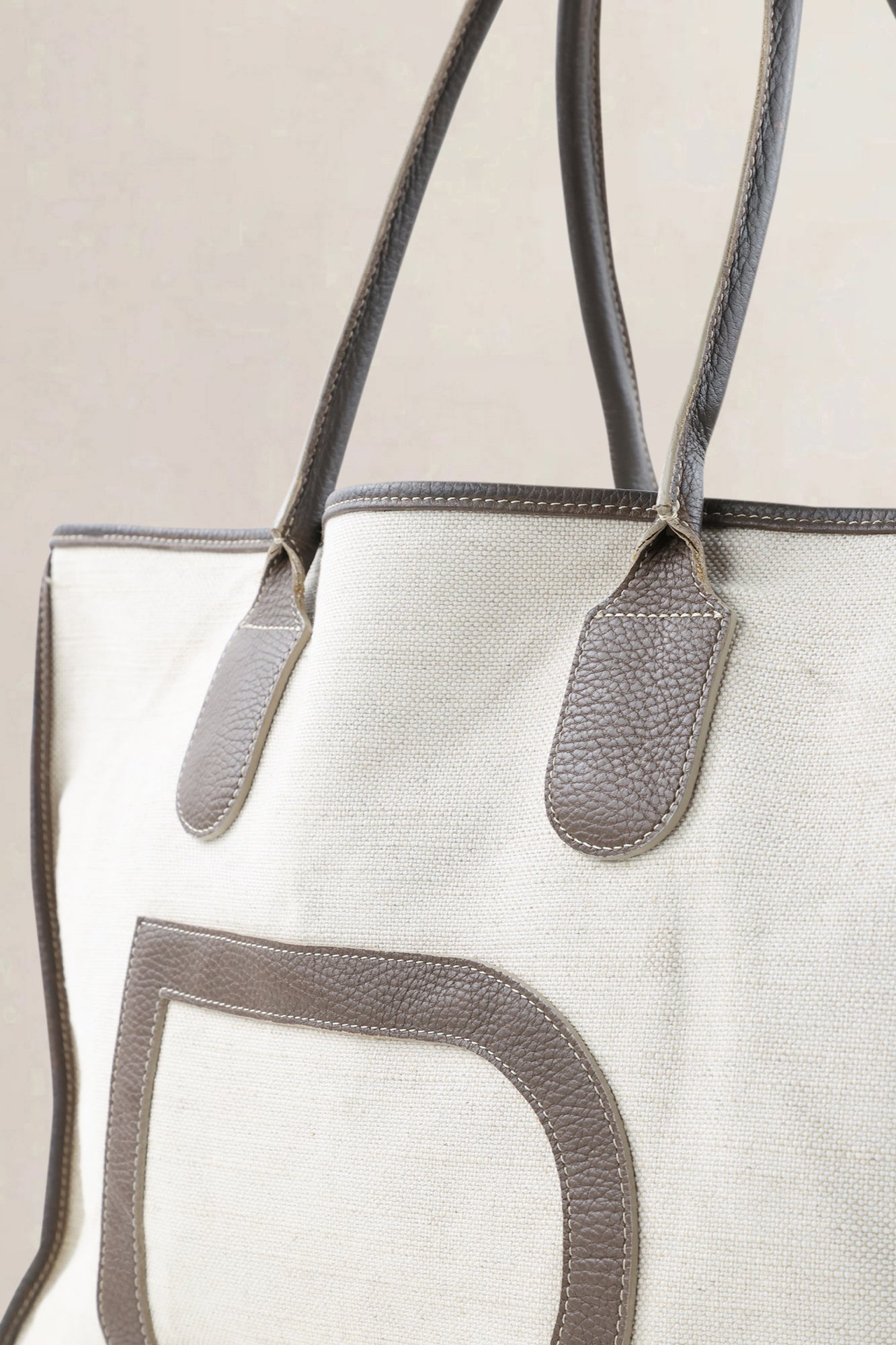 Delvaux Beige/Fauve Leather/Canvas Taxi Shoulder Bag