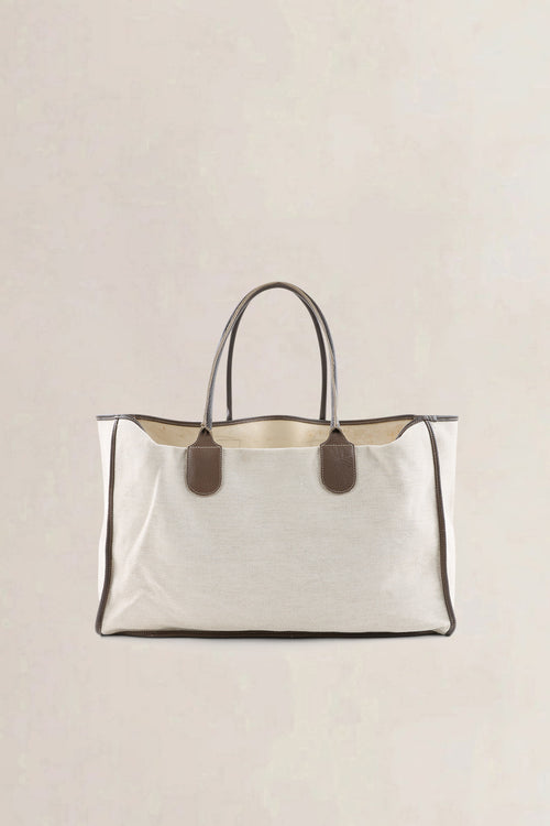 Delvaux Beige/Fauve Leather/Canvas Taxi Shoulder Bag