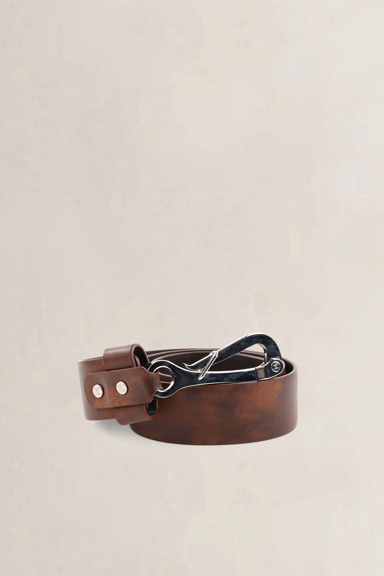 Céline Brown Leather Studded Logo Hook Belt