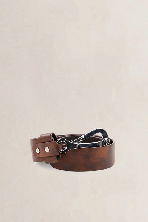 Céline Brown Leather Studded Logo Hook Belt