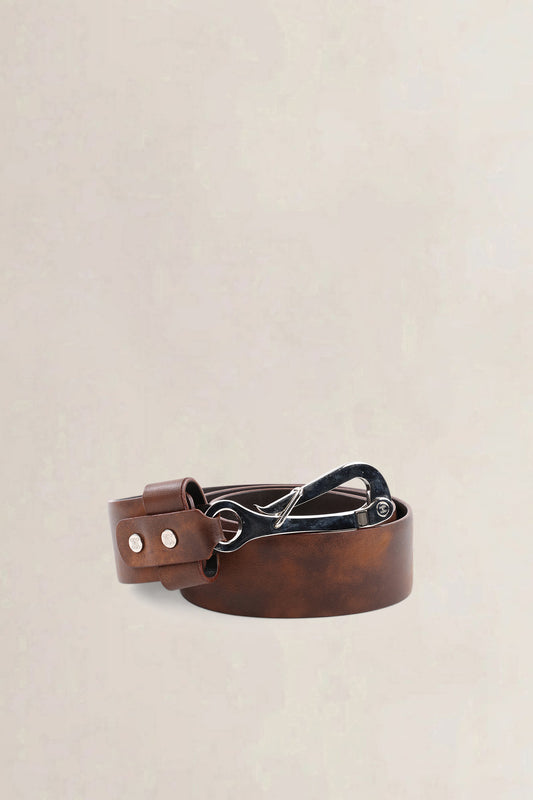 Céline Brown Leather Studded Logo Hook Belt