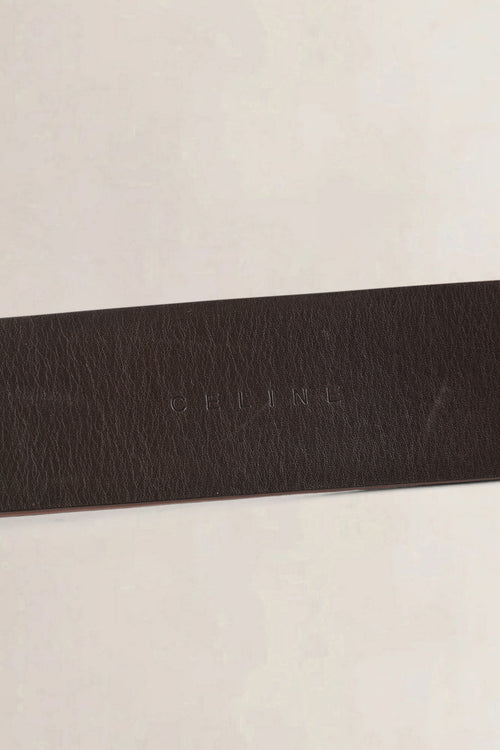Céline Brown Leather Studded Logo Hook Belt