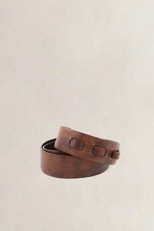 Céline Brown Leather Studded Logo Hook Belt