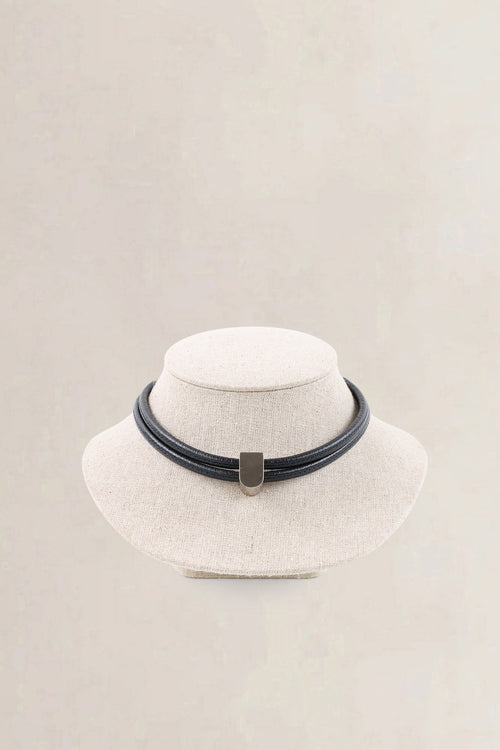 Delvaux Black Leather Necklace