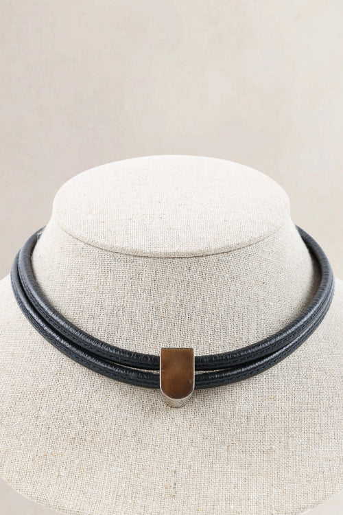 Delvaux Black Leather Necklace