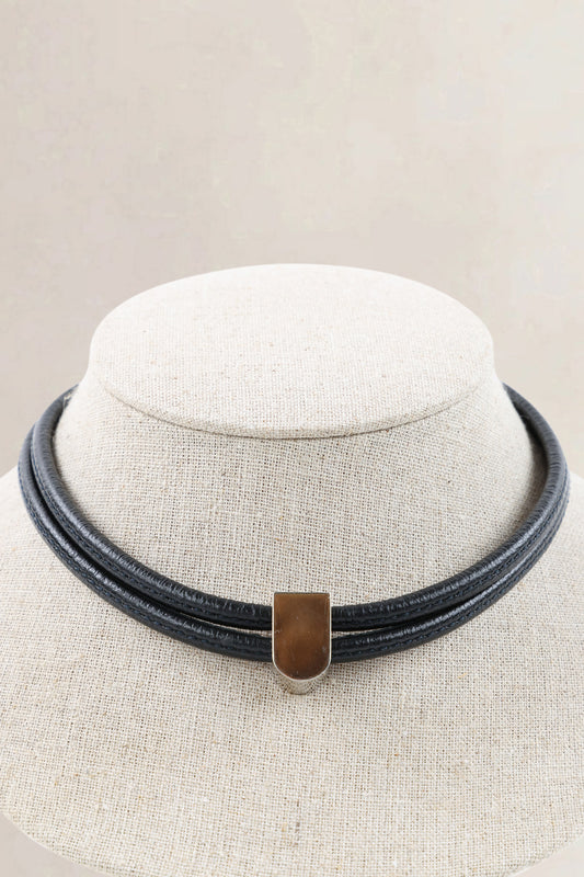 Delvaux Black Leather Necklace