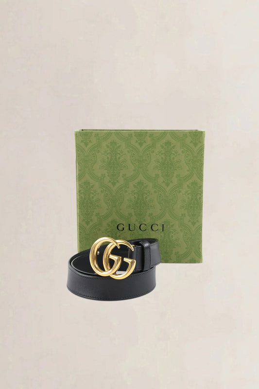 Gucci Black Leather GG Marmont Belt