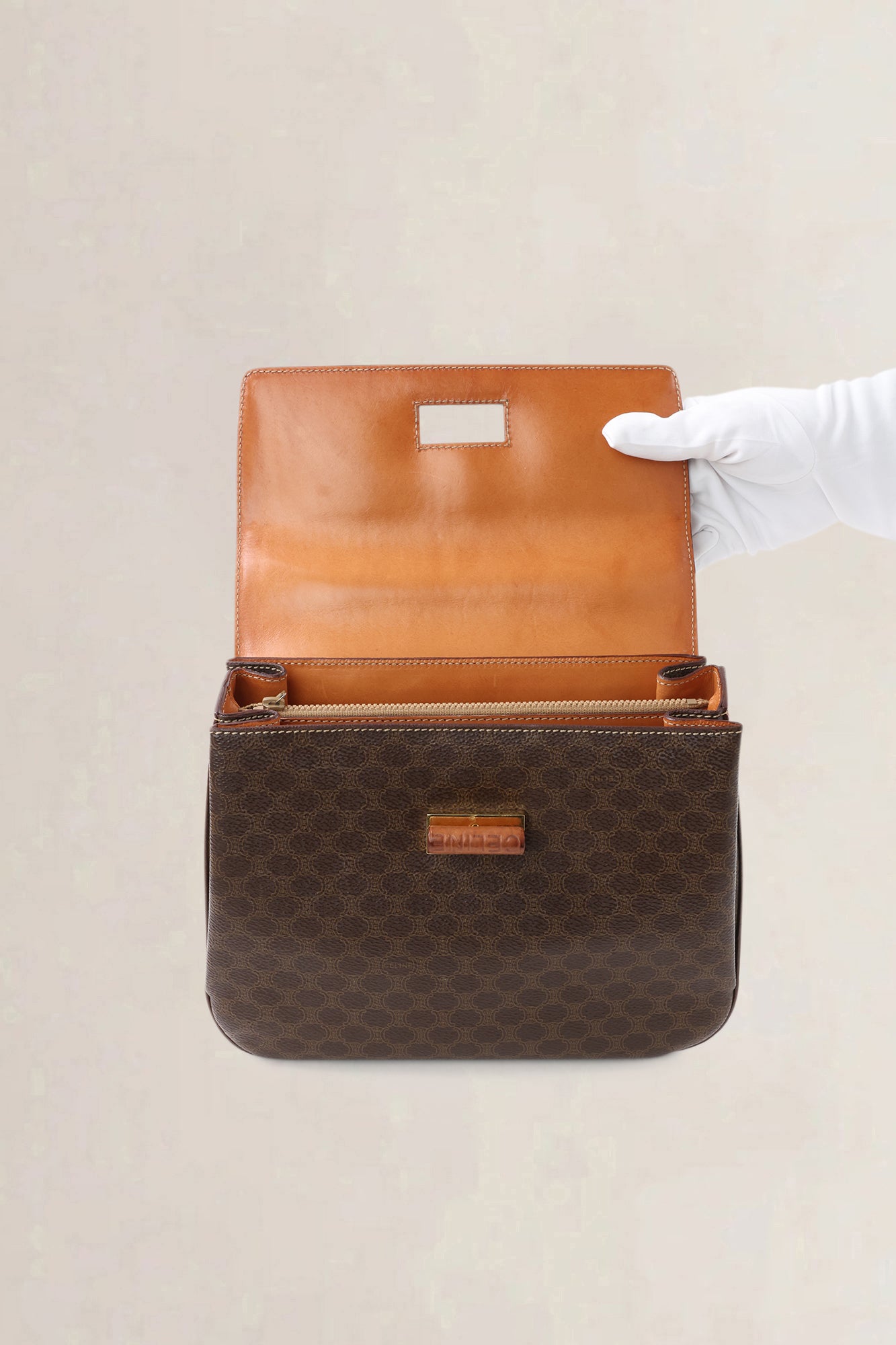Céline Brown Leather/Canvas Macadam Top Handle Bag