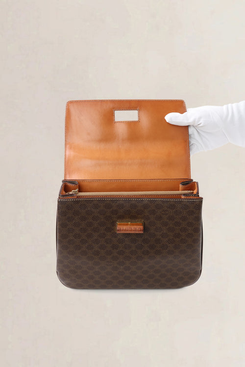 Céline Brown Leather/Canvas Macadam Top Handle Bag