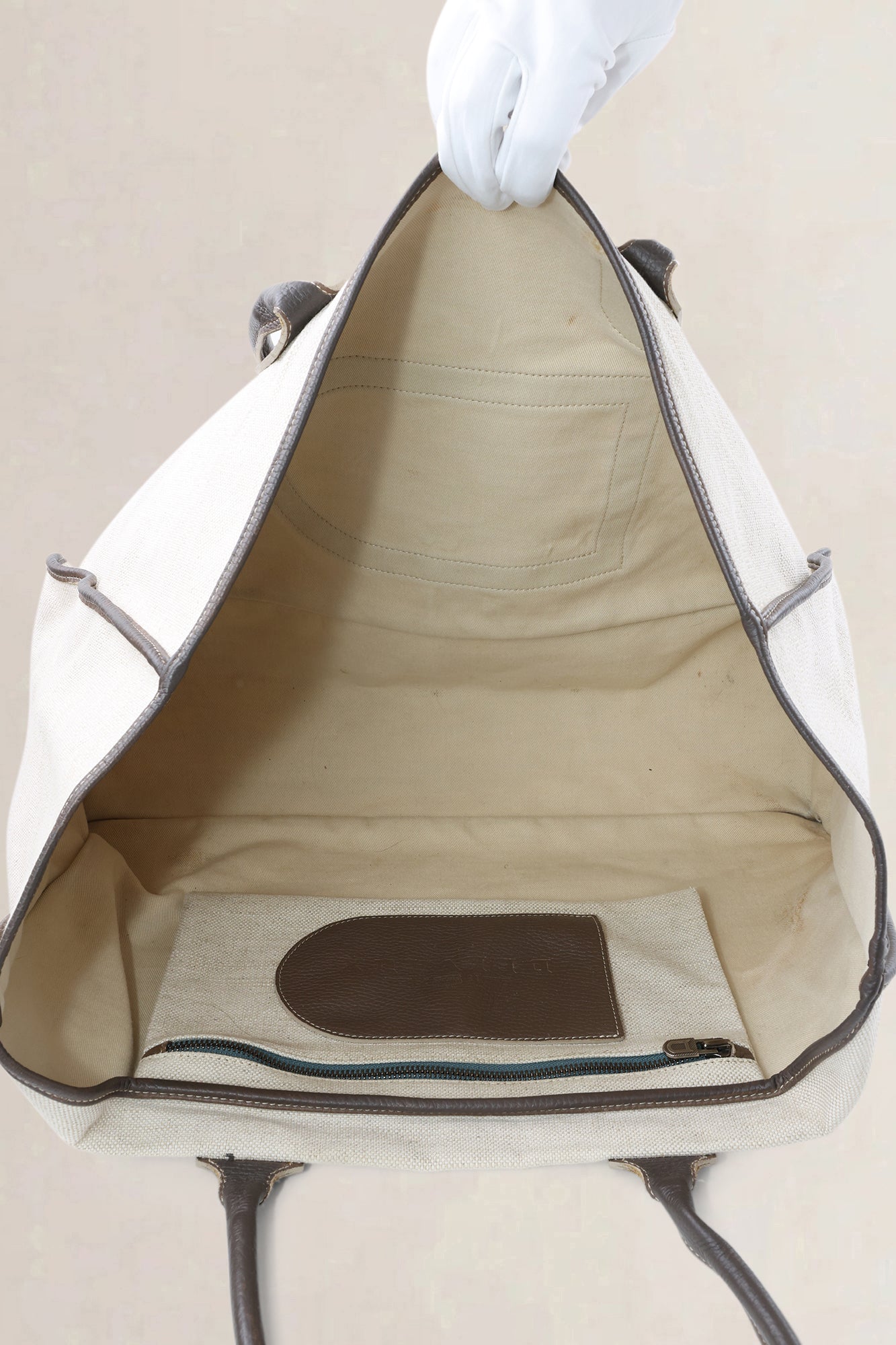 Delvaux Beige/Fauve Leather/Canvas Taxi Shoulder Bag